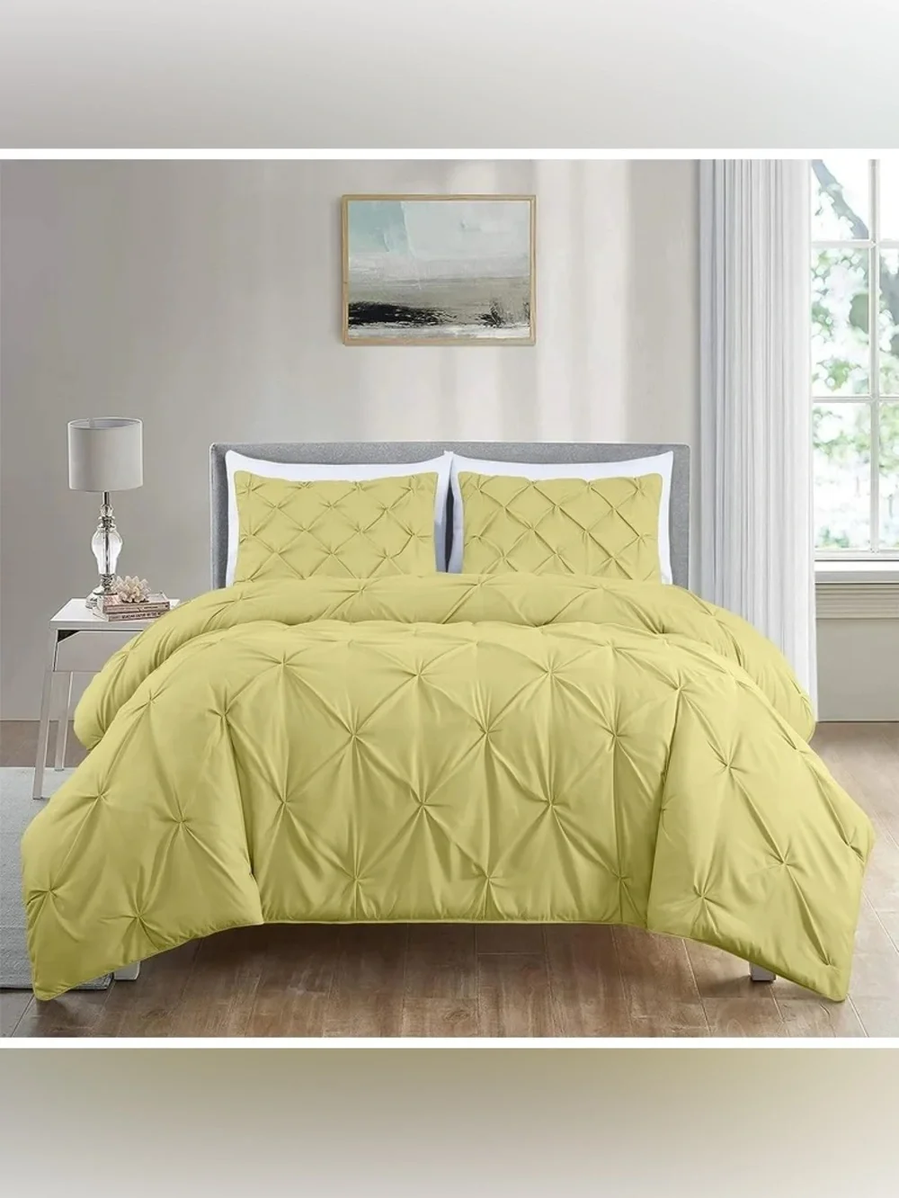 Pastel yellow queen 3 piece Pintuck Comforter Set